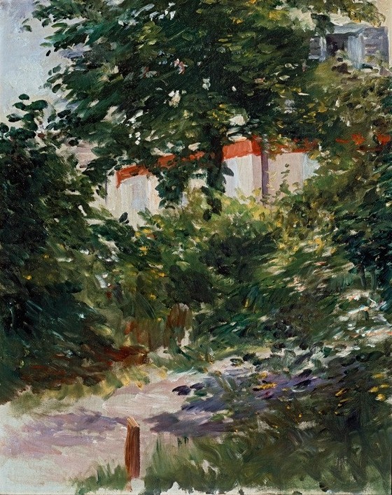 Edouard Manet, La maison dans le feuillage (Haus,Kunst,Landschaft,Hausgarten,Französische Kunst,Laub,Laubbaum,Garten)