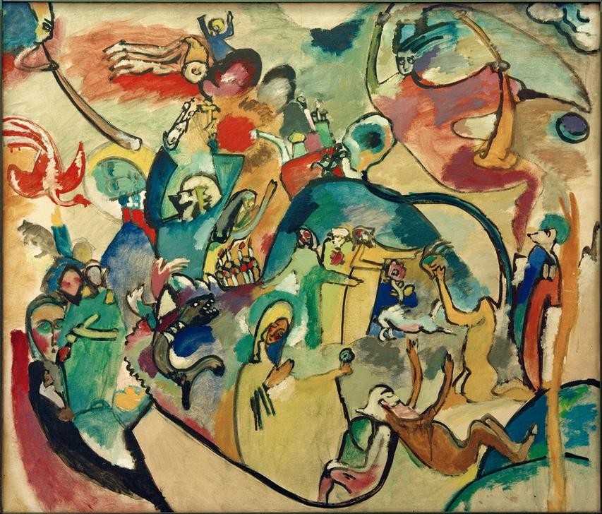 Wassily Kandinsky, Allerheiligen II (Christentum, Feiertag, Kalenderfest, Katholische Kirche, Religion, Allerseelen, Russische Kunst, figurativ, Expressionismus, Wohnzimmer, Treppenhaus, Wunschgröße, Klassische Moderne, bunt)