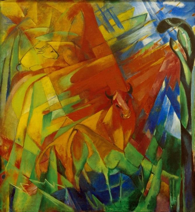 Franz Marc, Bild mit Rindern II (Deutsche Kunst,Rinderzucht,Rind,Zoologie,Expressionismus,Der Blaue Reiter,Landwirtschaft,Viehzucht)