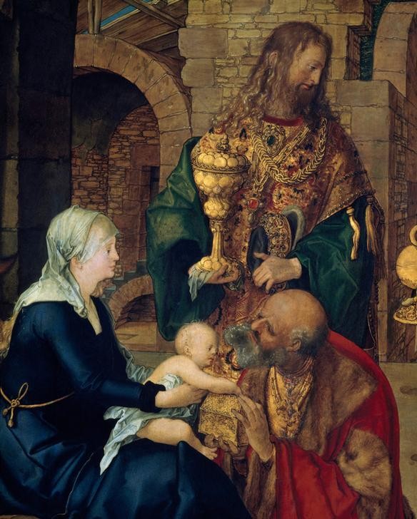 Albrecht Dürer, Anbetung der Könige (Christentum,Deutsche Kunst,Kunst,Religion,Renaissance,Neues Testament,Bibel,Anbetung Der Könige,Jesusknabe,Kindheit Jesu,Ausschnitt)