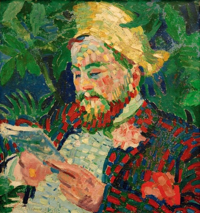 Robert Delaunay, Portrait Henri Carlier (Leser,Mann,Mensch,Portrait,Lesen (Allgemein),Französische Kunst,Händler,Orphismus)