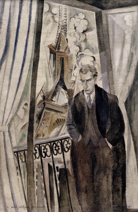 Robert Delaunay, Le poète Philippe Soupault (Fenster,Dichter,Literatur,Mann,Schriftsteller,Kubismus,Bild Im Bild,Portrait,Trompe L'oeil,Blick Aus Dem Fenster,Französische Kunst,Hände In Den Hosentaschen,Orphismus,Fenster (Geöffnet),Person)