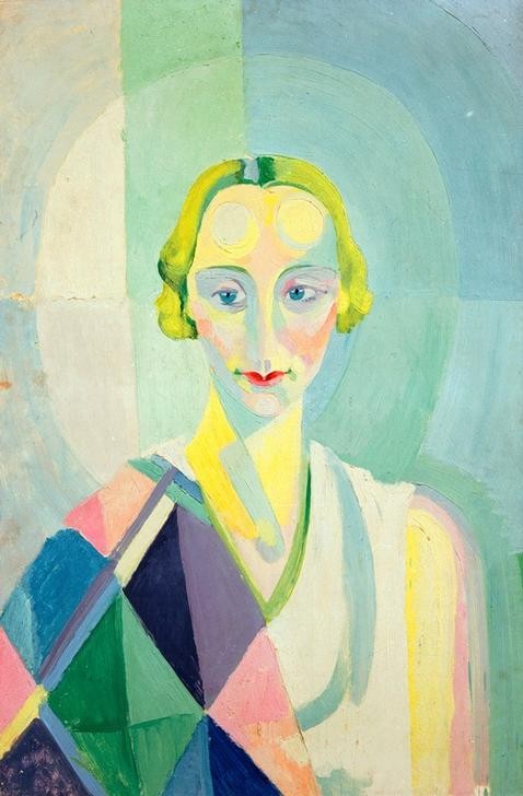 Robert Delaunay, Portrait Madame Heim (Frau,Mensch,Kubismus,Portrait,Französische Kunst,Orphismus,Halbfigur)