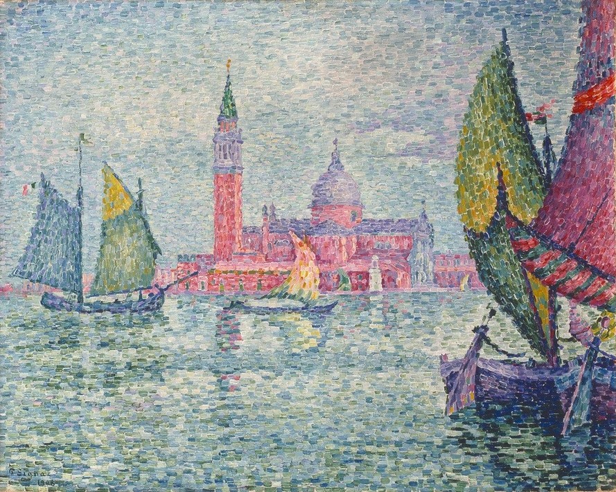 Paul Signac, Venise, Saint-Georges (Insel,Geographie,Kirche,Kunst,Segelboot,Pointillismus,Vedute,Lagune,Architekturdarstellung,Französische Kunst,Topographie)