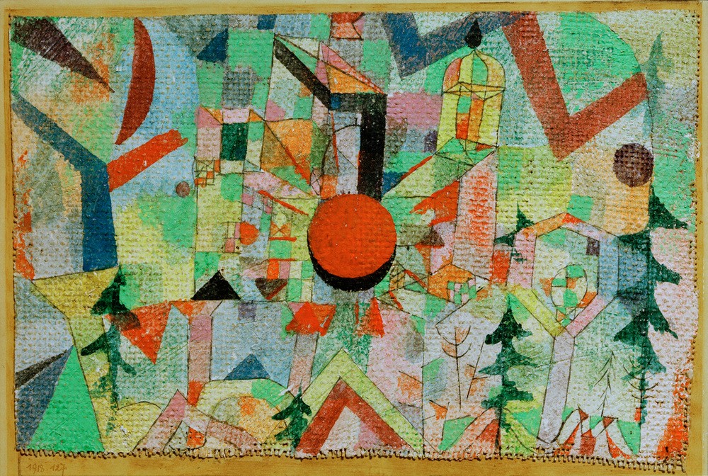 Paul Klee, Burg mit untergehender Sonne (Burg (Bauwerk),Kunst,Landschaft,Sonnenuntergang,Sonne,Tageszeiten,Abend,Schweizerische Kunst,Abstraktion)