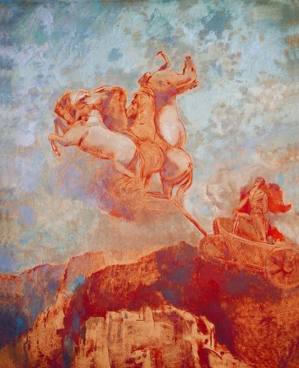 Odilon Redon, Le Char d’Apollon (Krieg,Pferd (Tier),Wetter,Sonne,Symbolismus,Quadriga,Streitwagen,Götter,Tier,Gott,Sonnenschein)