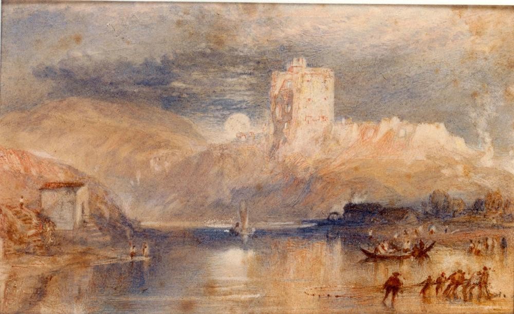 JOSEPH MALLORD WILLIAM TURNER, Norham Castle – Moonrise (Burg (Bauwerk),Geographie,Kunst,Landschaft,Ruine,Fluss,Vedute,Englische Kunst,Romantik,Tweed,Topographie)