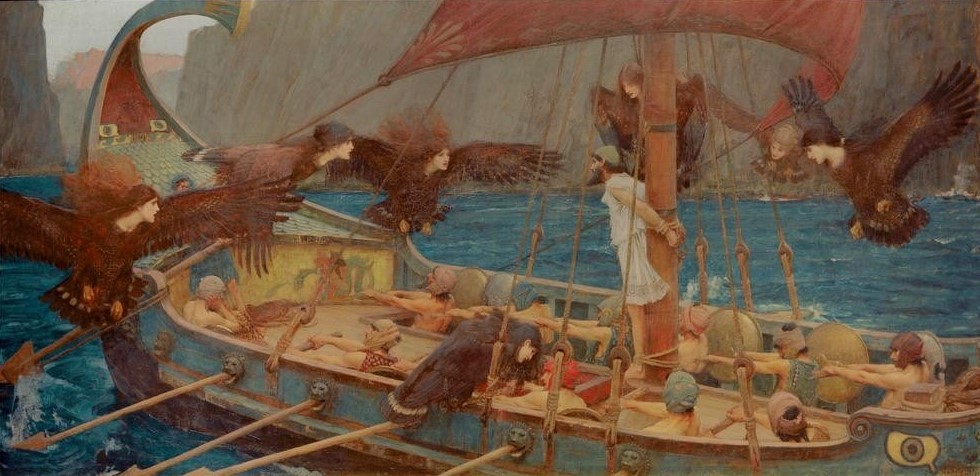 John William Waterhouse, Ulysses and the Sirens (Kunst,Mythologie,Fabelwesen,Verführung,Englische Kunst,Sirene (Fabelwesen),Griechisch-Römische Mythologie,Ruderschiff,Schifffahrt)