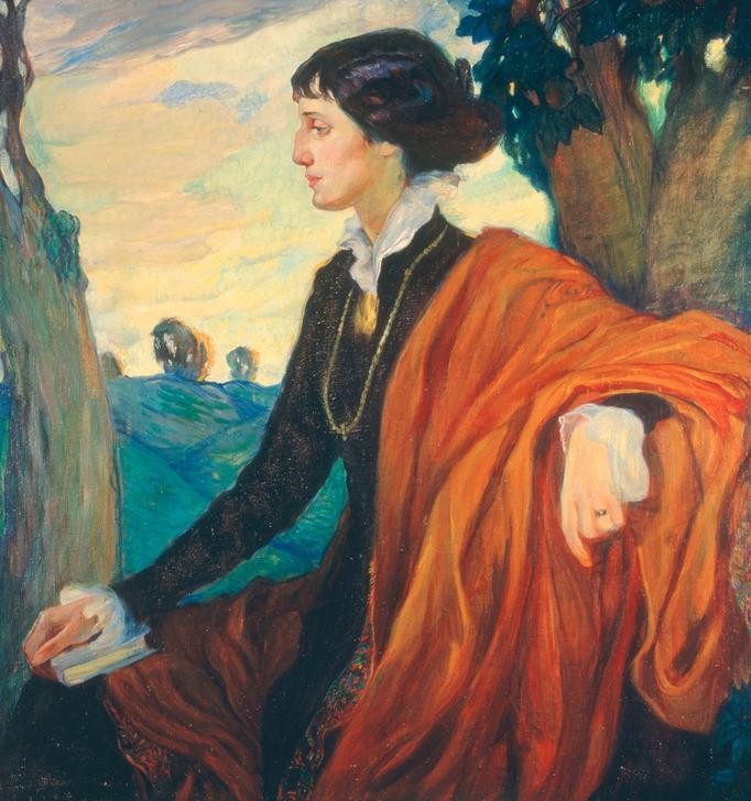 Olga Della-Vos-Kardowskaja, Unbekannt (DICHTERIN, FRAU, KUNST, LITERATUR, FRAUENKUNST, PORTRAIT, RUSSISCHE KUNST, IM FREIEN (ALLGEMEIN), PROFIL, HAKENNASE, SITZEN, PERSON)