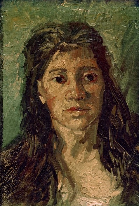 Vincent van Gogh, Frauenkopf (Frau,Mensch,Impressionismus,Portrait,Niederländische Kunst,Langes Haar,Schwarze Haare,Brustbild)