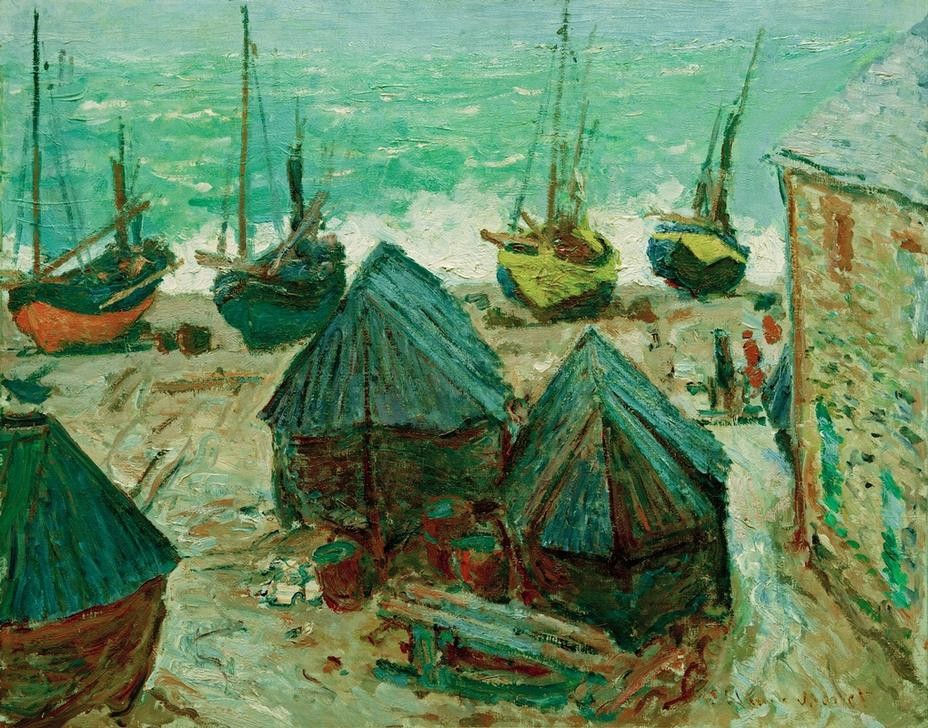Claude Monet, Boote am Strand, Etretat (Boot,Fischerei,Landschaft,Fischerboot,Meer,Impressionismus,Vor Anker,Schifffahrt)