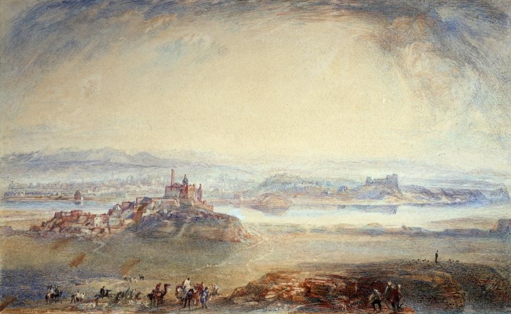JOSEPH MALLORD WILLIAM TURNER, Niniveh, Moussul on the Tigris (Geographie,Kunst,Landschaft,Ruine,Vedute,Stadtansicht,Englische Kunst,Ansicht,Romantik,Orte Der Bibel,Topographie)