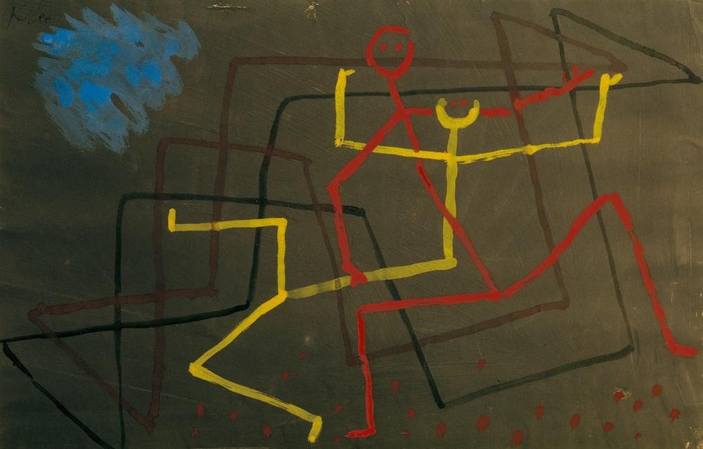 Paul Klee, Gelb unterliegt (Deutsche Kunst,Kunst,Mensch,Abstrakte Kunst,Schweizerische Kunst,Kampf,Abstraktion,Rot,Gelb,Strichmännchen,Zweikampf,Farbe)