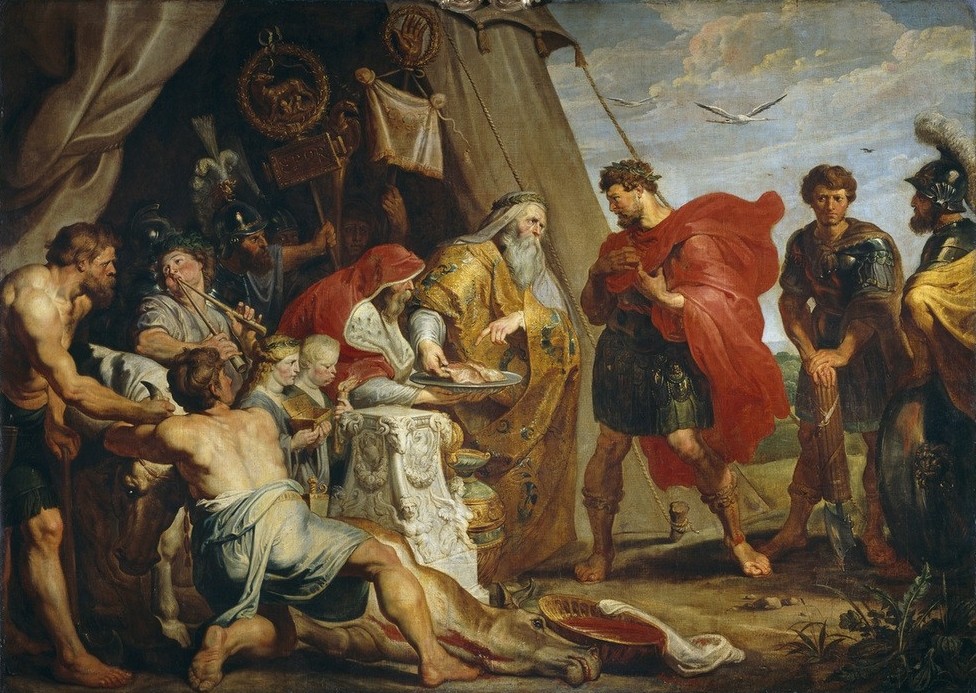 Peter Paul Rubens, Das Deuten der Vorzeichen (Feldherr,Flämische Kunst,Geschichte,Krieg,Kult,Kunst,Priester,Konsul,Wahrsagen,Orakel,Barock,Leber,Vorzeichen,Niederländische Kunst,Hohepriester,Opfertier,Leberschau,Parapsychologie,Organ,Latinerkrieg,Wahrsager,Person,Stier (Tier))