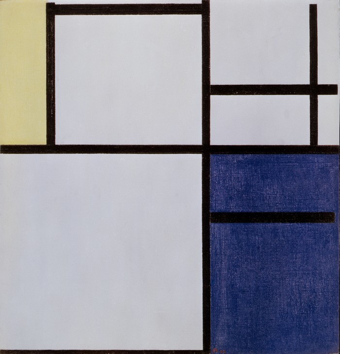 Piet Mondrian, BLANCO, GRIS, AMARILLO, AZUL (Geometrie,Abstrakte Kunst,Blau,Privatsammlung,Rechteck,Quadrat,Neo-Plastizismus)