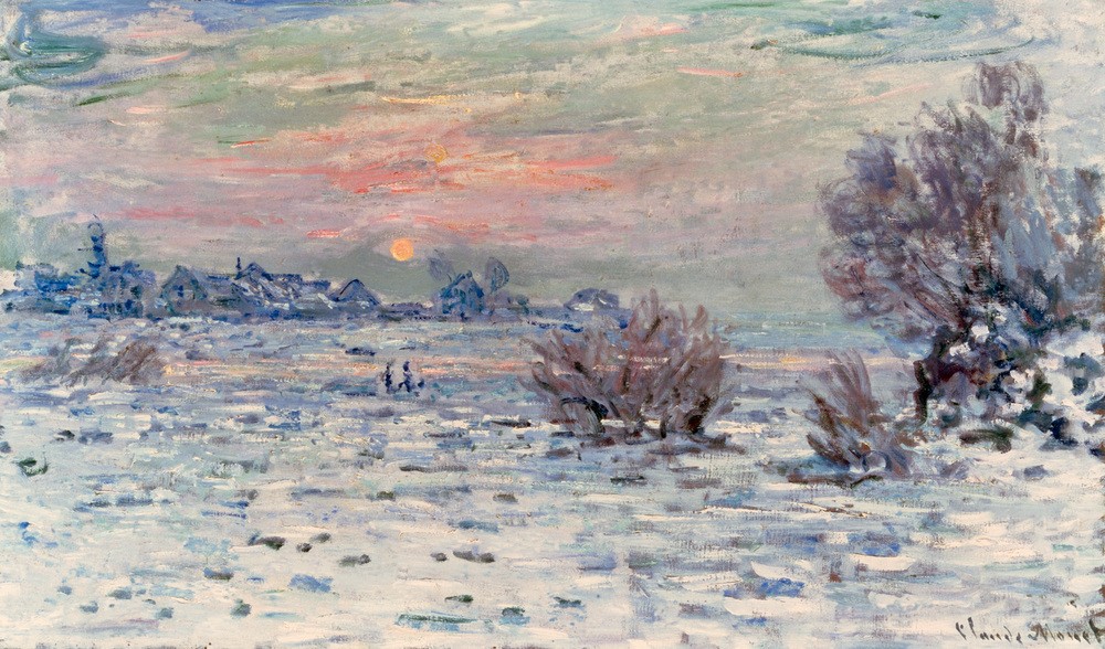 Claude Monet, Hiver sur la Seine, Lavacourt (Jahreszeiten,Kunst,Landschaft,Winter,Impressionismus,Fluss,Französische Kunst,Frost)
