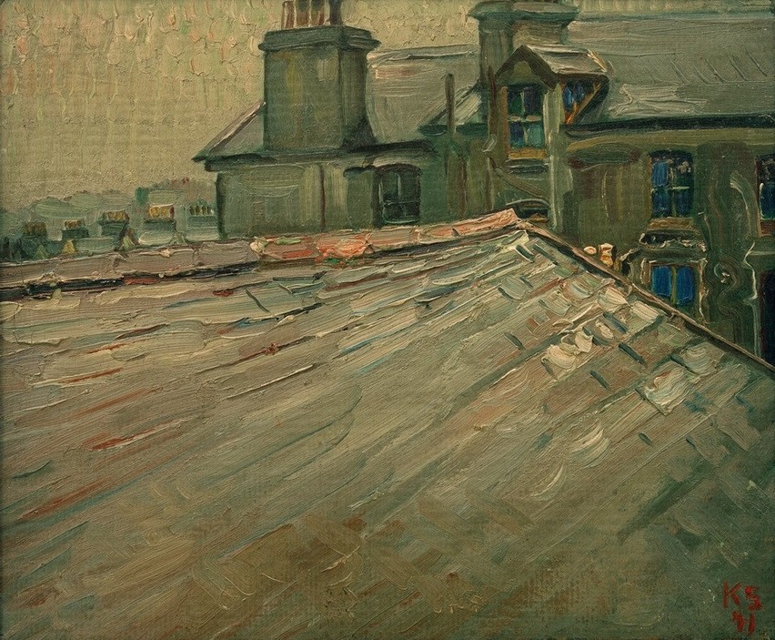 Kurt Schwitters, Ohne Titel (Hausdächer in Douglas, Isle of Man) (Dach,Deutsche Kunst,Haus,Kunst,Architekturdarstellung,Dachlandschaft)