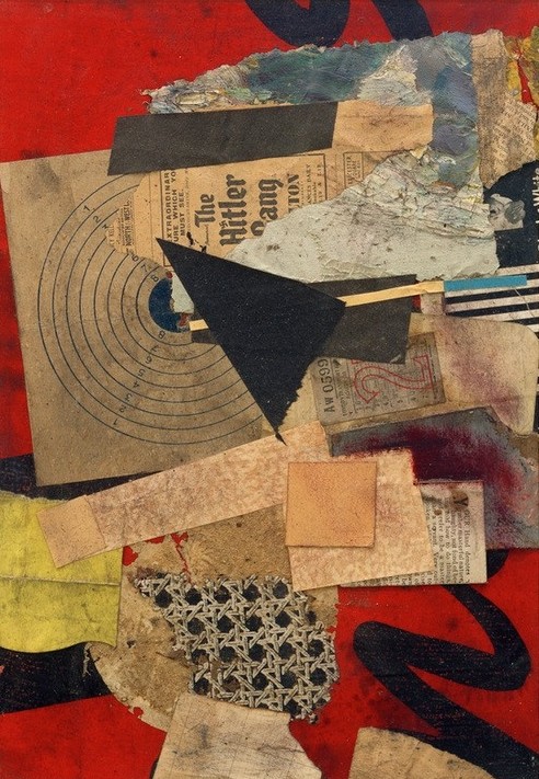 Kurt Schwitters, Ohne Titel (The Hitler Gang) (Klassische Moderne, Malerei, Abstrakt, Collage, Hitler Gang,   geometrische Formen, Papierschnipsel, Dadaismus, Wohnzimmer, Treppenhaus, Wunschgröße,  bunt)