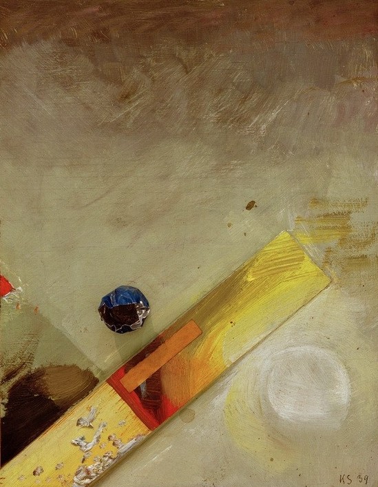 Kurt Schwitters, Phantasie über Dächern (Metall, Holz, Klassische Moderne, Malerei, Abstrakt, Collage, geometrische Formen, Papierschnipsel, Dadaismus, Wohnzimmer, Treppenhaus, Wunschgröße,  bunt)
