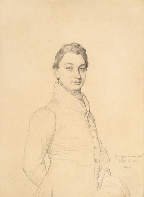 JEAN-AUGUSTE-DOMINIQUE INGRES, Bildnis Paul Grand (Anwalt,Herrenmode,Jurist,Kunst,Mann,Mode,Klassizismus,Portrait,Französische Kunst,Halbfigur,Person,Frisur,Junger Mann)