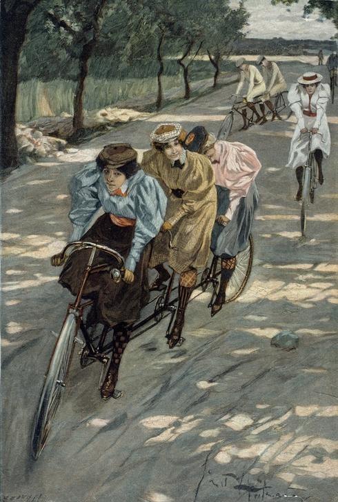 Ernst Heilemann, Tandem-Fahrer (Fahrradfahren, Frauen, Damen, Tandem, Park, Fitness, Sport, Spaß, Treppenhaus, Wohnzimmer, Wunschgröße, Klassiker)