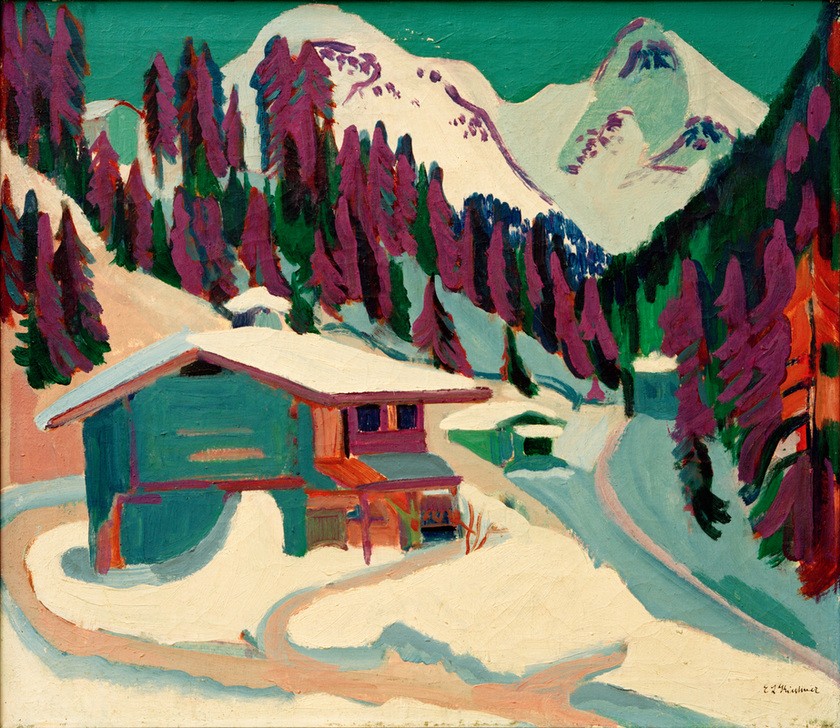 Ernst Ludwig Kirchner, Wildboden im Schnee (Deutsche Kunst,Dorf,Gebirge,Haus,Kunst,Landschaft,Winter,Hütte,Schnee,Expressionismus,Die Brücke)