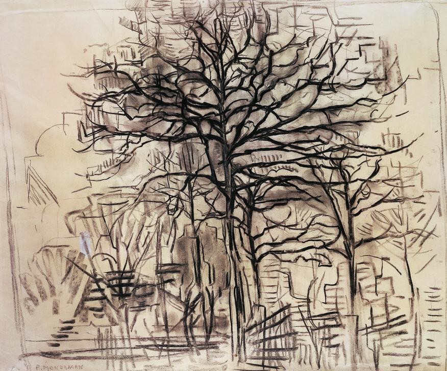 Piet Mondrian, Study of trees (Geschichte,Baum,Studie,Natur,Horizontale)
