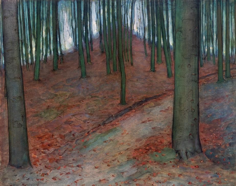 Piet Mondrian, Wald (Baum,Tag,Idylle,Hügel,Natur,Baumstamm,Horizontale)
