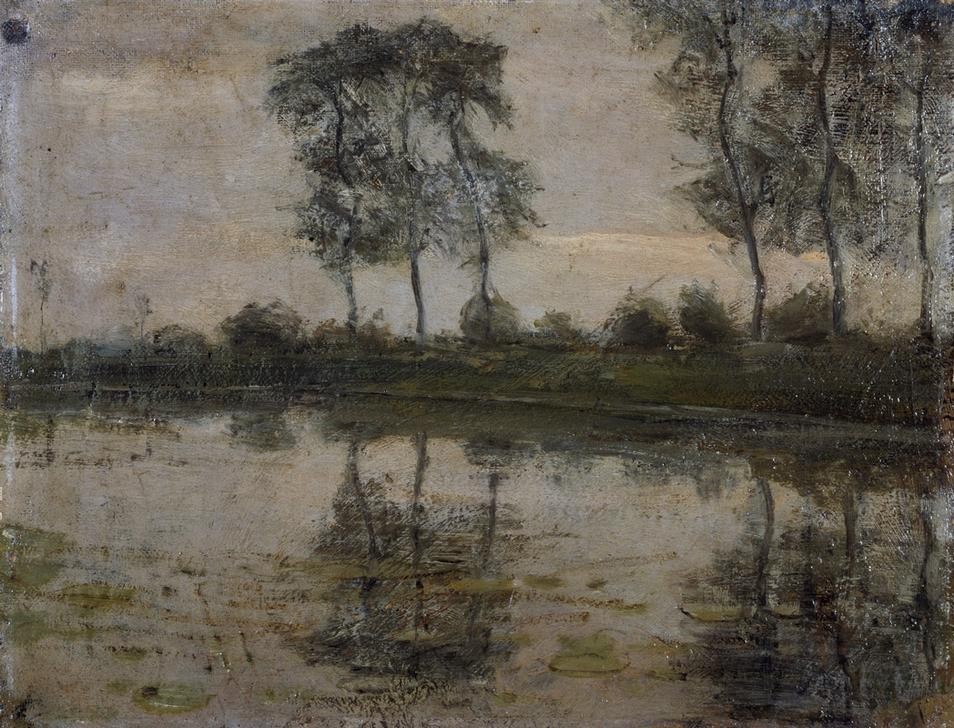 Piet Mondrian, Trees by River Gein (Fluss,Spiegelung,Baum,Wiese,Tag,Feld,Idylle,Natur,Horizontale)