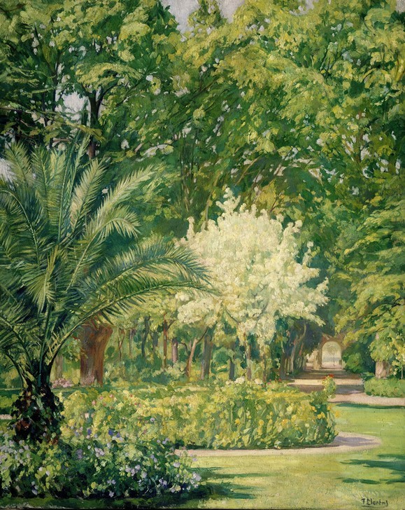 Francisco Llorens Diaz, VERE CLARO-JARDIN BOTANICO–1934 (Palmen, Garten, Bäume, Natur, im Grünen, klassische Moderne, Wohnzimmer, Impressionismus, Wunschgröße, Malerei)
