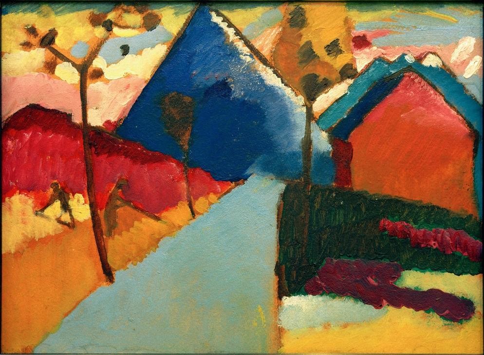 Wassily Kandinsky, Naturstudie aus Murnau I (Landschaft, Landschaftsmalerei, Straße, Dorf, Häuser, Russische Kunst, Expressionismus, Wohnzimmer, Treppenhaus, Wunschgröße, Klassische Moderne, bunt)