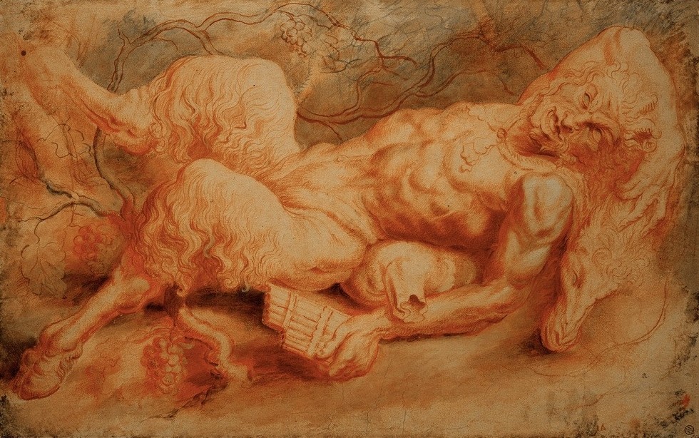 Peter Paul Rubens, Ruhender Pan (Flämische Kunst,Kunst,Mythologie,Barock,Fabelwesen,Kopie,Niederländische Kunst,Götter,Panflöte,Liegen,Ziegenfell,Griechisch-Römische Mythologie)