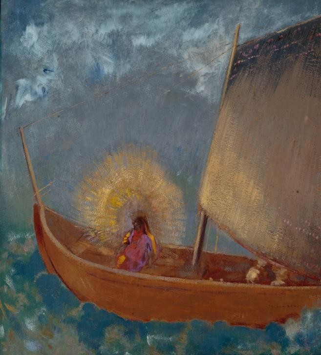 Odilon Redon, La Barque mystique (Christentum,Kirche,Kunst,Religion,Segelboot,Symbolismus,Allegorie,Neues Testament,Bibel,Französische Kunst,Mystik,Heiligenschein,Christusallegorie,Symbolik)