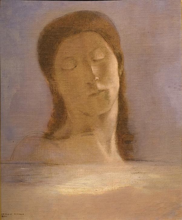 Odilon Redon, Geschlossene Augen (Frau,Kunst,Mensch,Symbolismus,Portrait,Melancholie,Augen,Französische Kunst,Kontemplation,Kopf,Geschlossene Augen,Schlafen (Schlaf))