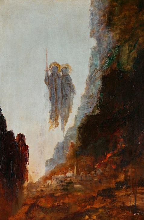 Gustave Moreau, Les anges de Sodome (Engel,Kunst,Symbolismus,Altes Testament,Bibel,Sodom Und Gomorrha,Französische Kunst,Schweben,Lot Und Die Engel)