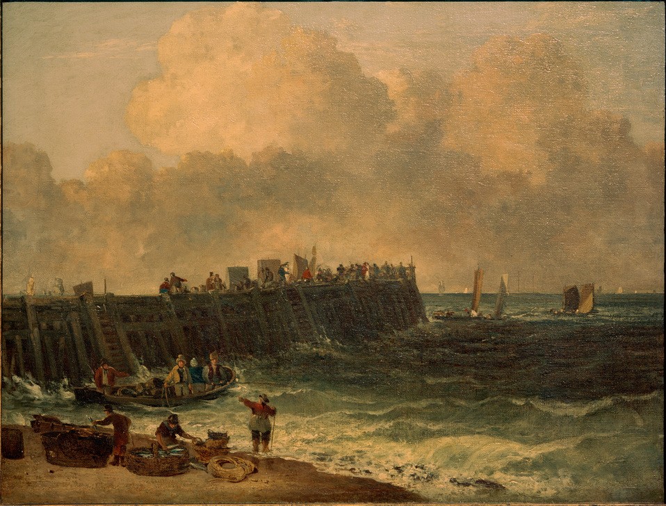 John Crome, Yarmouth Jetty  (England, Meer, Küste, Steg, Holzsteg, Wolken, Wellen, Malerei, Romantik, Klassiker, Wohnzimmer)