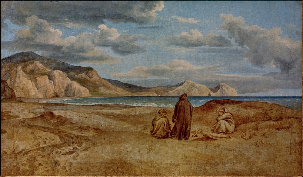 Heinrich Reinhold, Meeresküste am Kap Orlando in Sizilien  (Landschaft, Küste, Meer, Horizont, Italien, Meeresbrise, Klassiker, Wunschgröße, Romantik, Wohnzimmer)