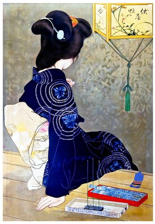 Kitano Tsunetomi , Woman with Incense (Frau,Geschichte,Kunst,Japanische Kunst,Weihrauch,Kimono)