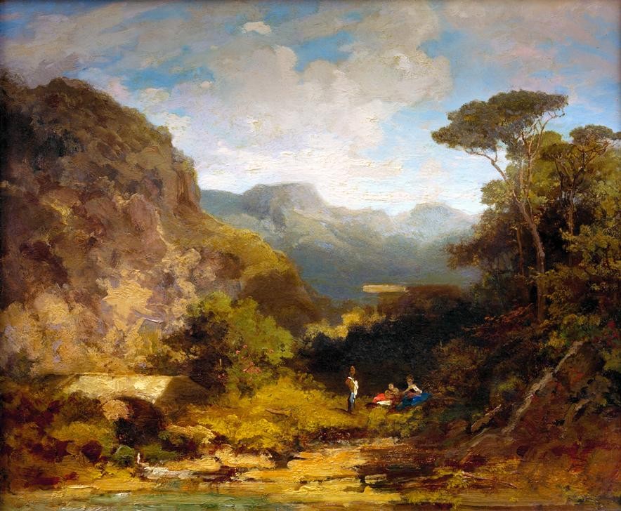 Carl Spitzweg, Südliche Landschaft (Deutsche Kunst,Kunst,Landschaft,Pinie)