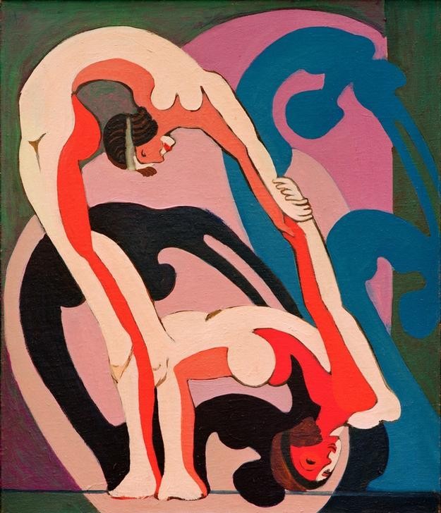 Ernst Ludwig Kirchner, Akrobatenpaar – Plastik (Deutsche Kunst,Fahrendes Volk,Frau,Gesellschaft,Kunst,Expressionismus,Akrobat,Die Brücke,Paar,Abstraktion,Akrobatin,Skulptur Im Bild,Akrobatik)