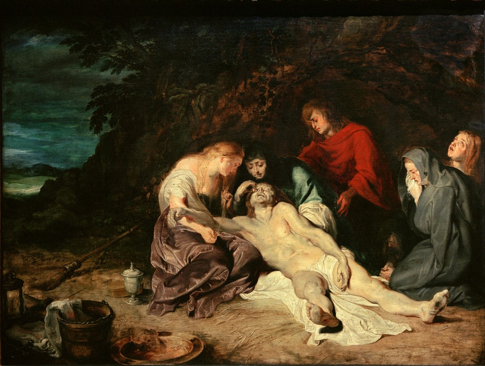 Peter Paul Rubens, Beweinung Christi (Christentum,Flämische Kunst,Religion,Trauer,Barock,Neues Testament,Bibel,Salbgefäss,Christi Beweinung,Besen,Pieta,Niederländische Kunst,Passion Christi,Eimer,Leichentuch,Waschschüssel,Reisigbesen)