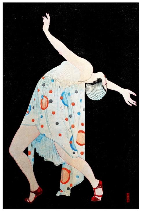Kobayakawa Kiyoshi, moga or modern girl dancing (Geschichte,Kunst,Propaganda (Politik),Tanz,Werbung,Japanische Kunst,Plakat,Art Deco,Design)
