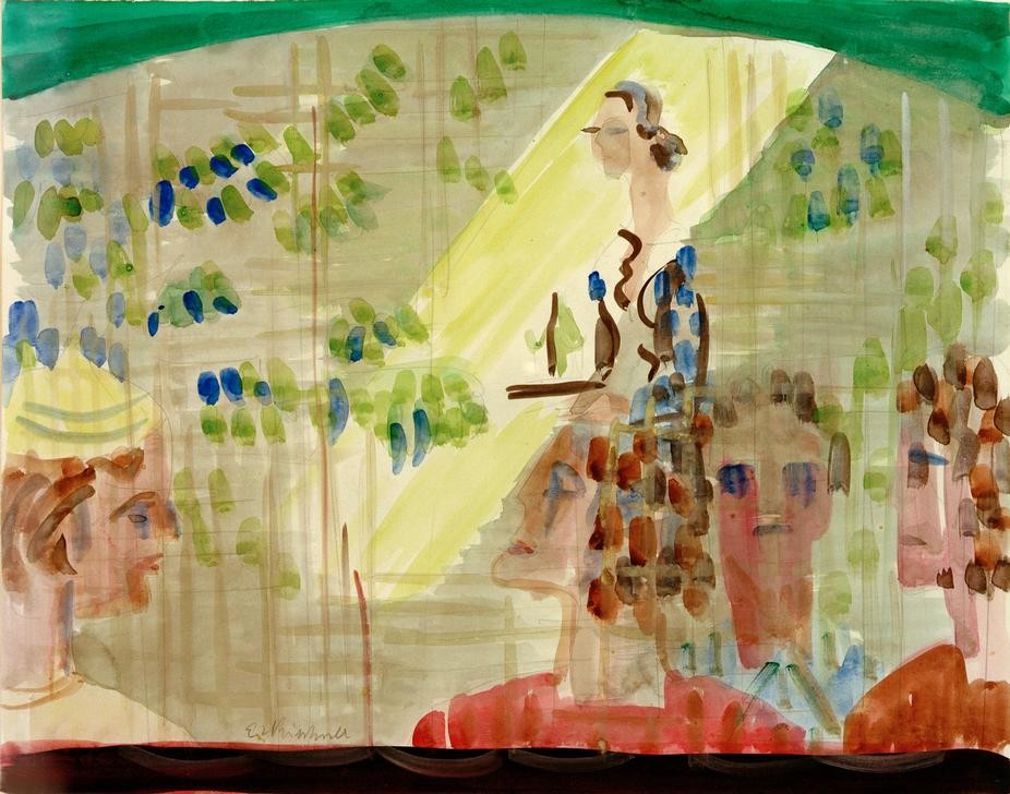 Ernst Ludwig Kirchner, Cafészene mit Kellnerin, durch Schaufenster gesehen (Beruf,Deutsche Kunst,Frau Und Beruf,Frau,Gastronomie,Bedienung,Schaufenster,Expressionismus,Kellner,Die Brücke,Tablett,Kellnerin,Cafe,Frauenleben,Durchblick)