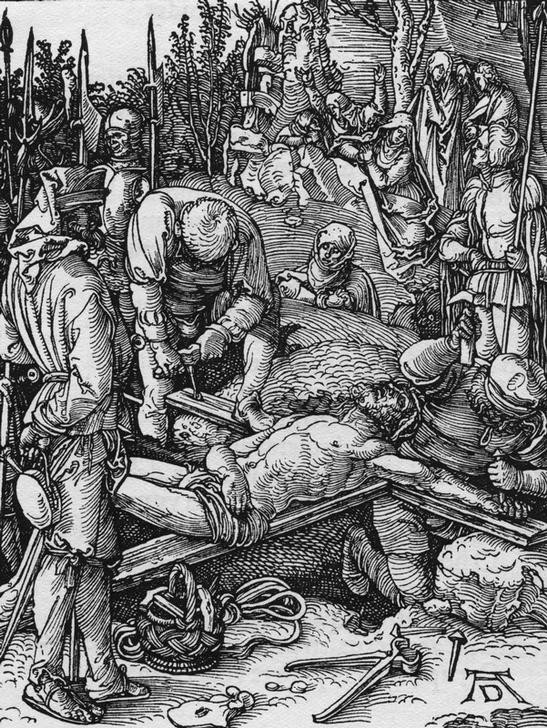 Albrecht Dürer, Die Kreuznagelung (Christentum,Deutsche Kunst,Hinrichtung,Religion,Renaissance,Neues Testament,Bibel,Kreuzigung,Kreuznagelung,Passion Christi)