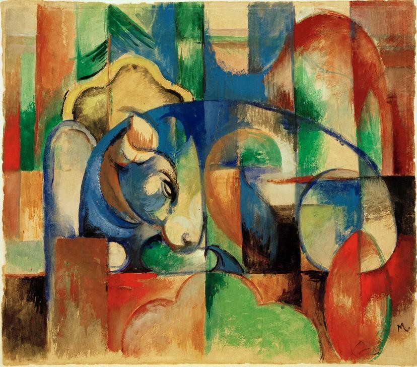 Franz Marc, Liegender Stier (Deutsche Kunst,Rind,Zoologie,Expressionismus,Der Blaue Reiter,Tier,Stier (Tier))