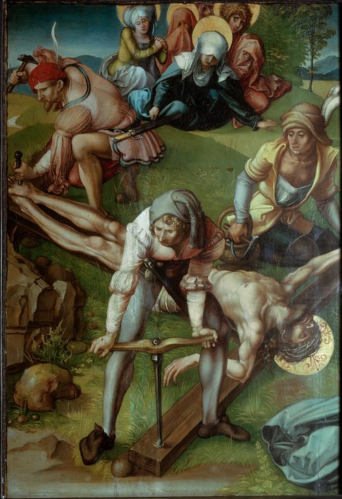 Albrecht Dürer, Die Anheftung Christi ans Kreuz (Christentum,Deutsche Kunst,Religion,Renaissance,Neues Testament,Bibel,Marienleben,Kreuzigung,Sieben Schmerzen Mariä,Passion Christi,Nagel,Schraubenzieher)