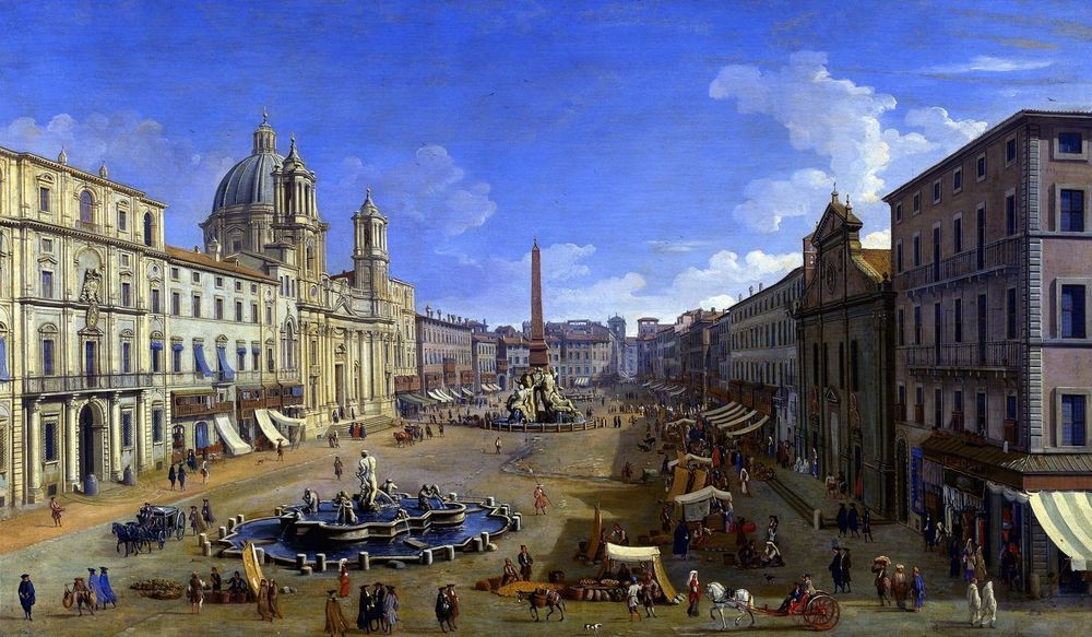 Giovanni Antonio Canaletto, Roma, vista de la Piazza Navona (Haus,Stadt,Springbrunnen)