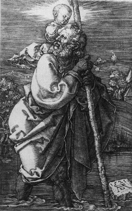 Albrecht Dürer, Der heilige Christophorus (Deutsche Kunst,Heilige,Renaissance,Fährmann,Jesusknabe)