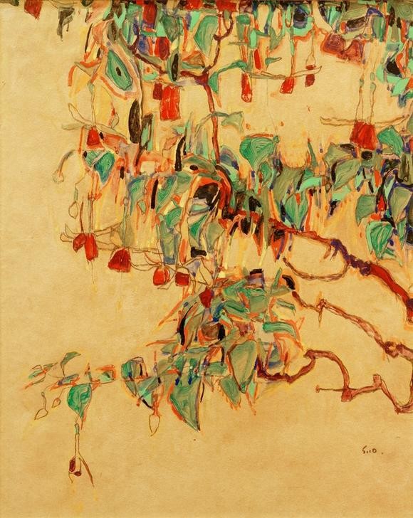 Egon Schiele, Fuchsienzweige (‘Sonnenbaum’) (Botanik,Kunst,Expressionismus,Österreichische Kunst,Fuchsia,Zweig)