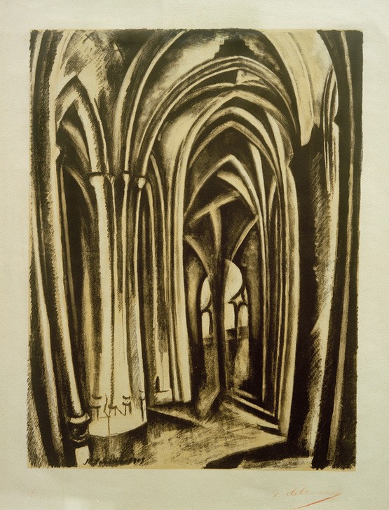 Robert Delaunay, Saint-Séverin I (Architektur,Kirche,Kunst,Innenarchitektur,Kubismus,Interieur,Architekturdarstellung,Französische Kunst,Jahrhundertwende,Bogengang,Sakralbau)